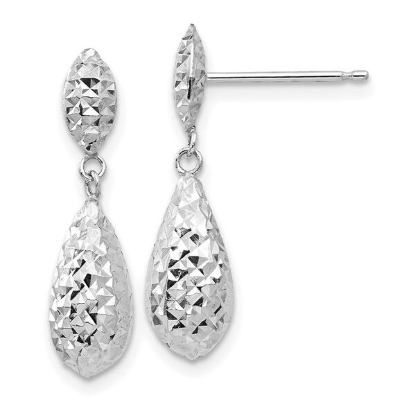 Kazi Luxury 14k White Gold Diamond-cut Puff Teardrop Dangle Earrings